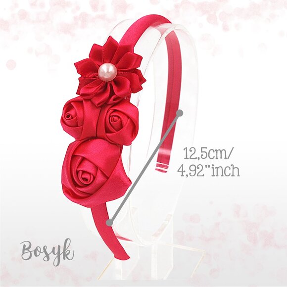 Satin Flower Girl Hairband-Roses and Floral Satin Baby Girl Headband- - Picture 6 of 8